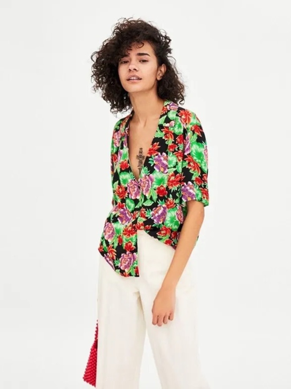 Zara Printed V-Neck Shirt